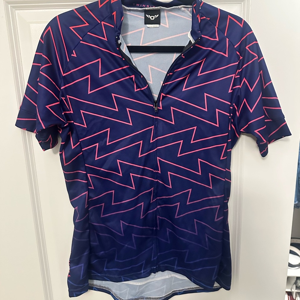Blue and Pink Zigzag Cycling Jersey
